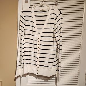 Zenana XL White with Black stripe Snap Cardigan